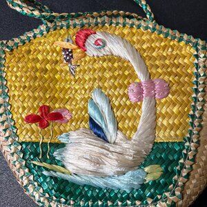 Vintage 1960's Straw Basket Swan Purse